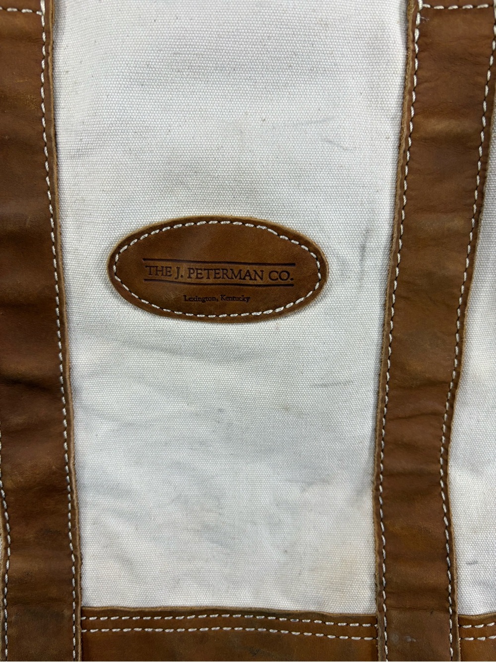 Vintage J. Peterman Duffle Bag Nubuck Leather Bottom Kentucky - Picture 2 of 10